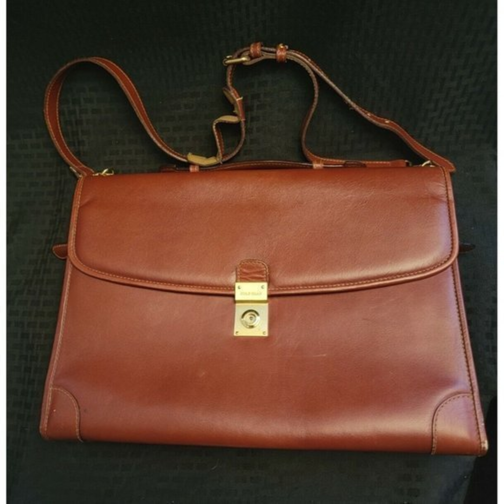 Vintage Cole Haan Brown Leather Shoulder Bag‎ Briefcase With Keys